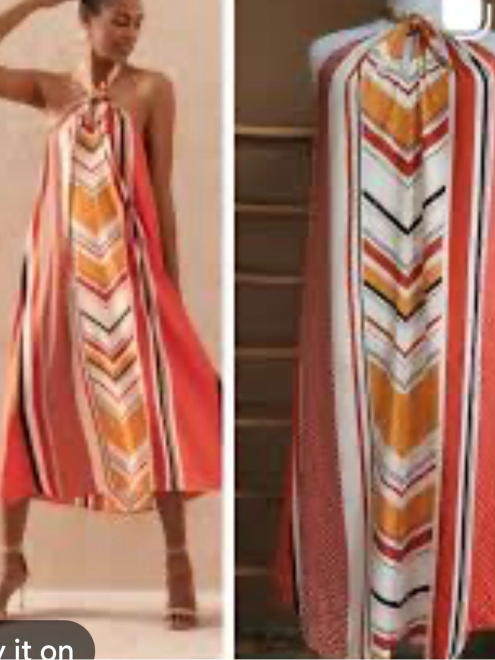 Banana Republic Halter Maxi Dress Large Chevron Stripe Coral Orange  Vacation